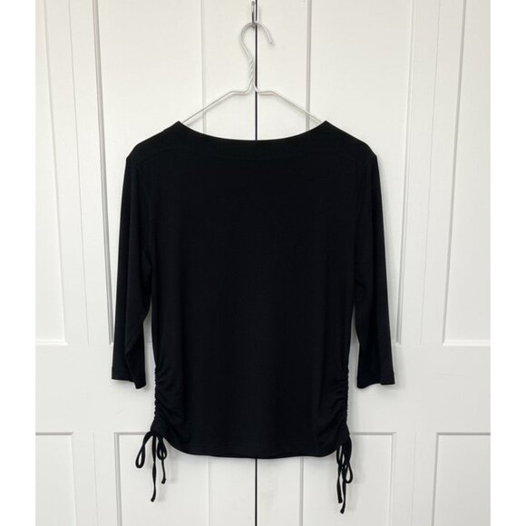 N Touch Petite Medium Black 3/4 Sleeve Top w/ Side Scrunch Tie Detail - Picture 3 of 3